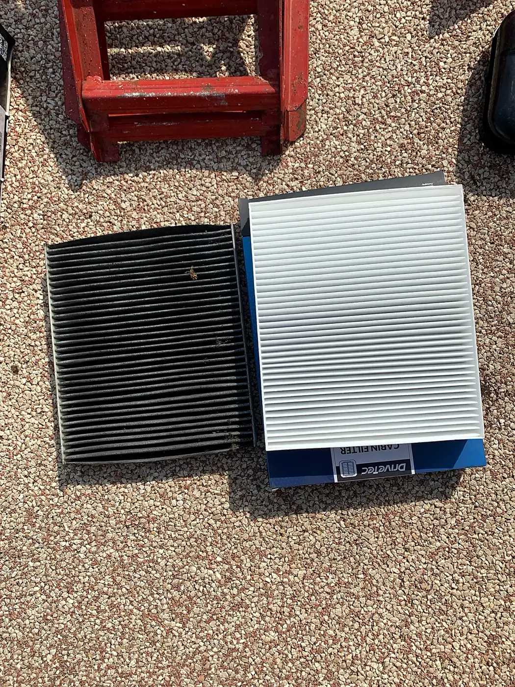 Old vs new filter, swapped during a service.