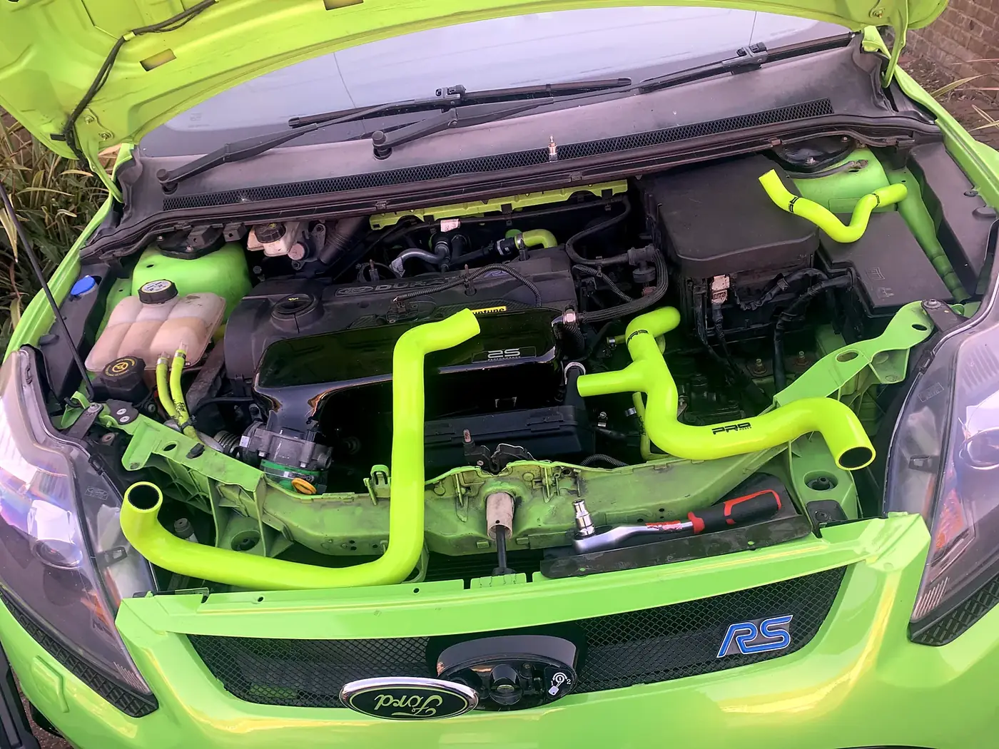 Engine bay inspected during a pre-MOT check
