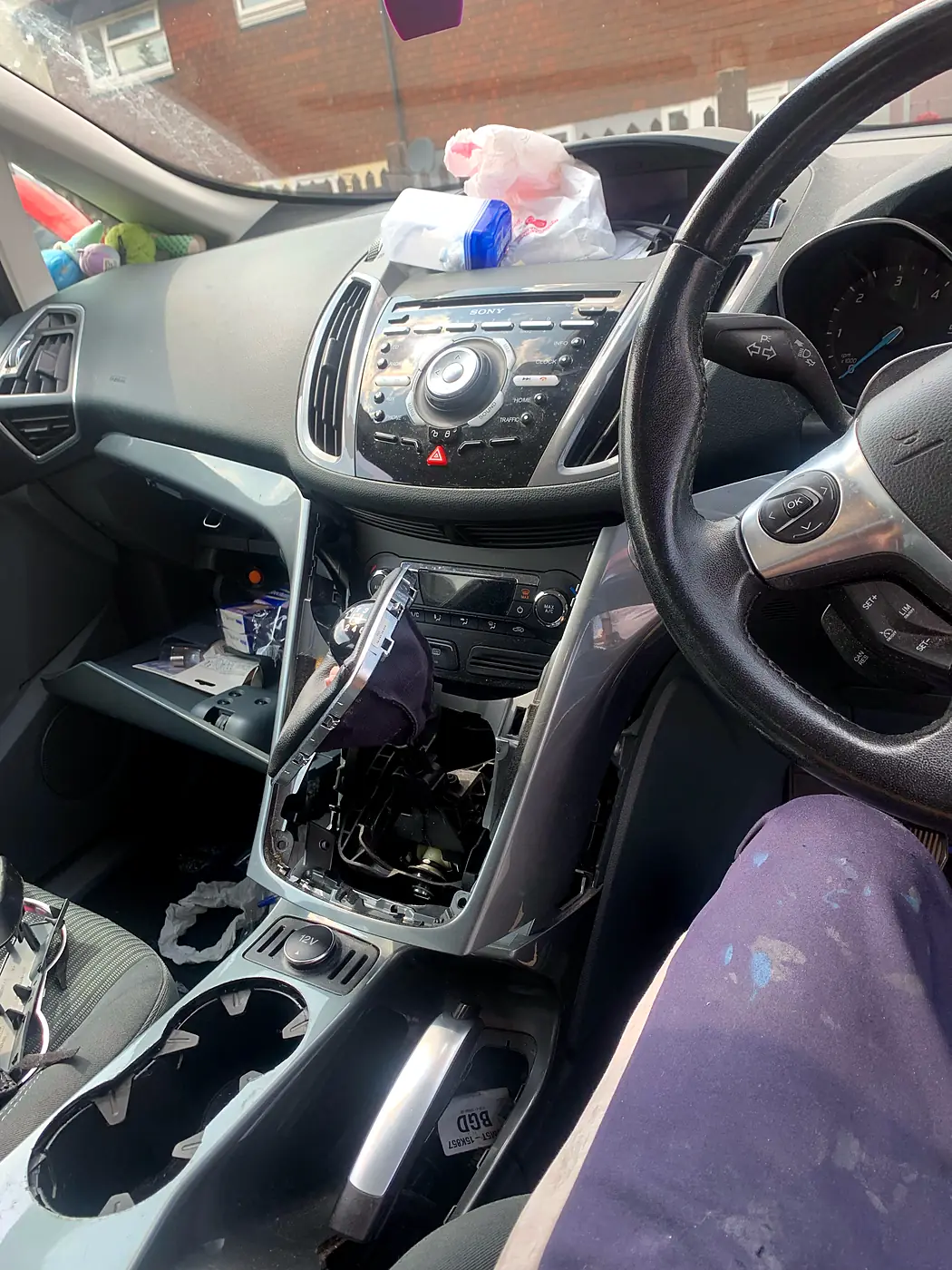 Ford dashboard and centre console stripped for an electrical repair