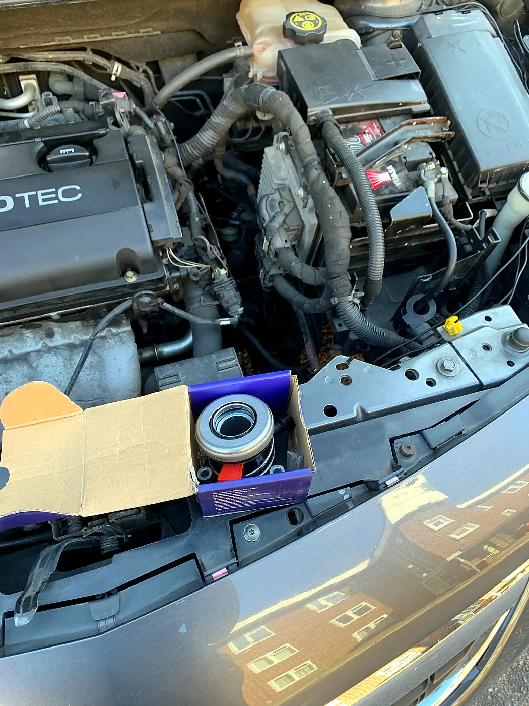 Vauxhall with a new clutch kit ready to go in.